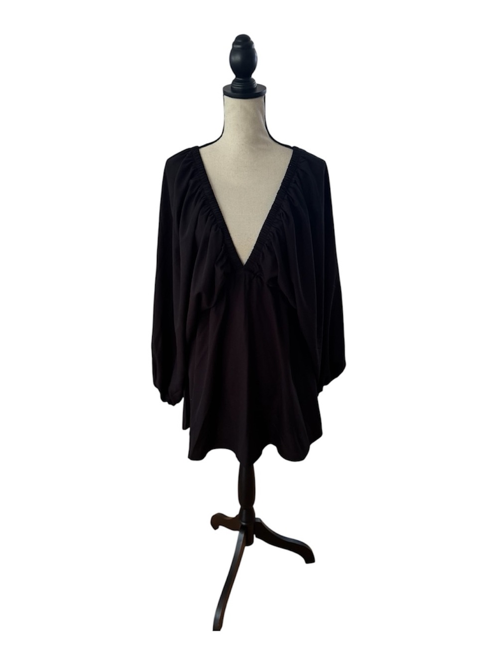 SHEIN Black Long Sleeve Deep V Tunic Dress